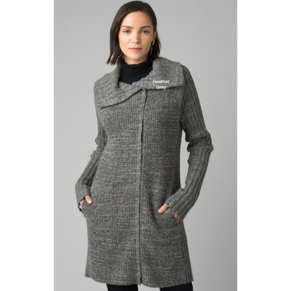 prAna Womans XS Yunna Long Cardigan Sweater Jacket Full Zip Organic Cotton Gray - Picture 13 of 13